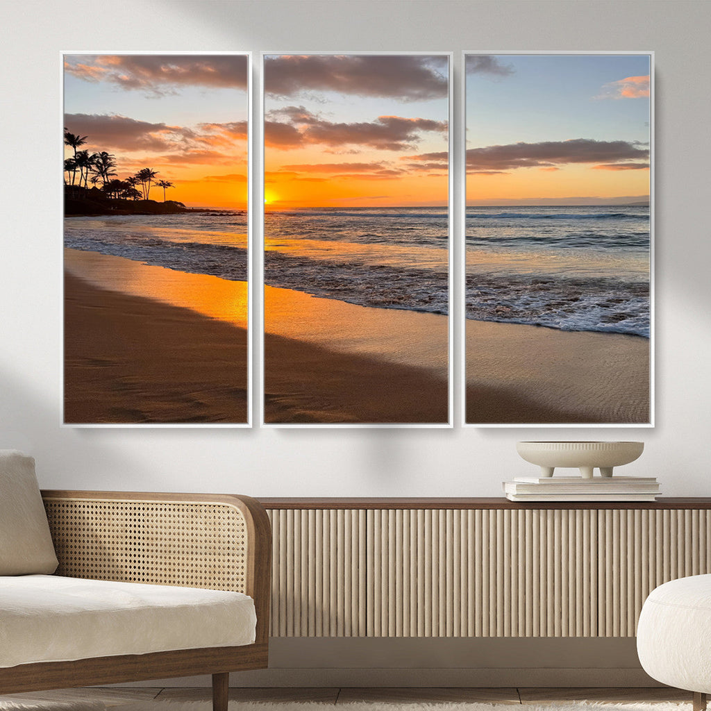 Tropical Beach Wall Art | Framed Sunset Ocean Canvas