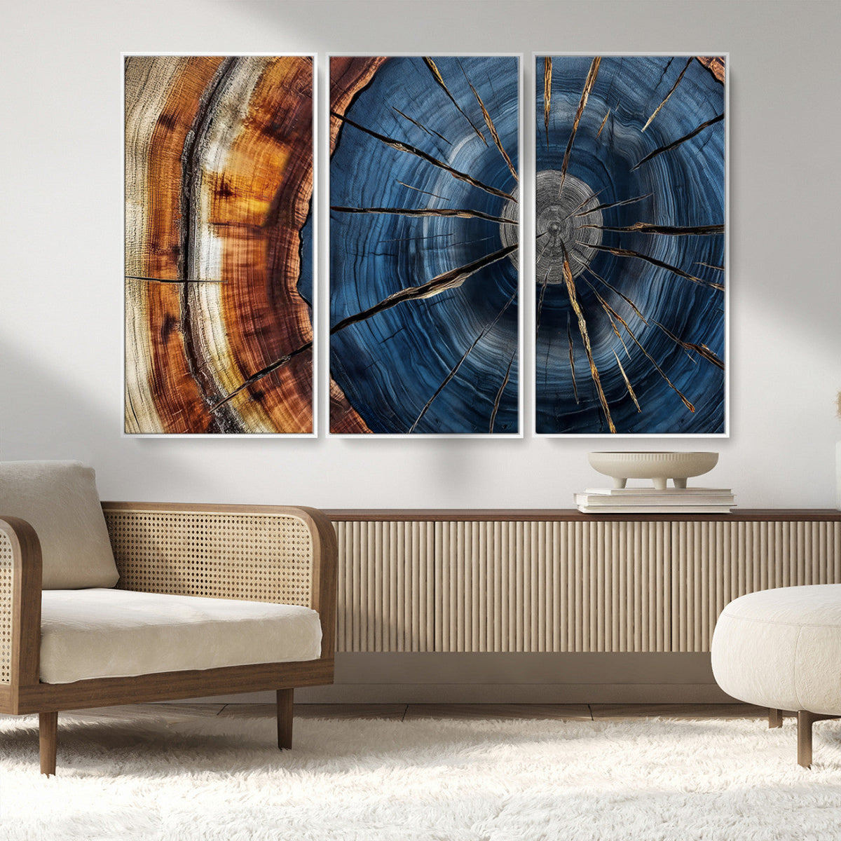 Framed Abstract Tree Ring Wall Art Print, Natural Rustic Wood Grain Canvas Print