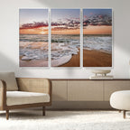 Ocean Sunset Wall Art Canvas Print | Sandy Shore and Gentle Waves