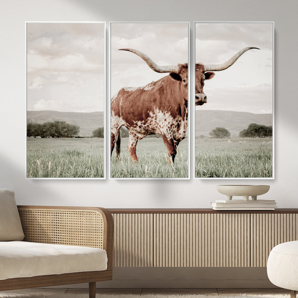 Texas Longhorn Wall Art | Framed Spotted Cattle Canvas