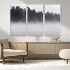 Surfer Fog Wall Art Canvas Print, Framed Foggy Beach and Coastal Surf Scene