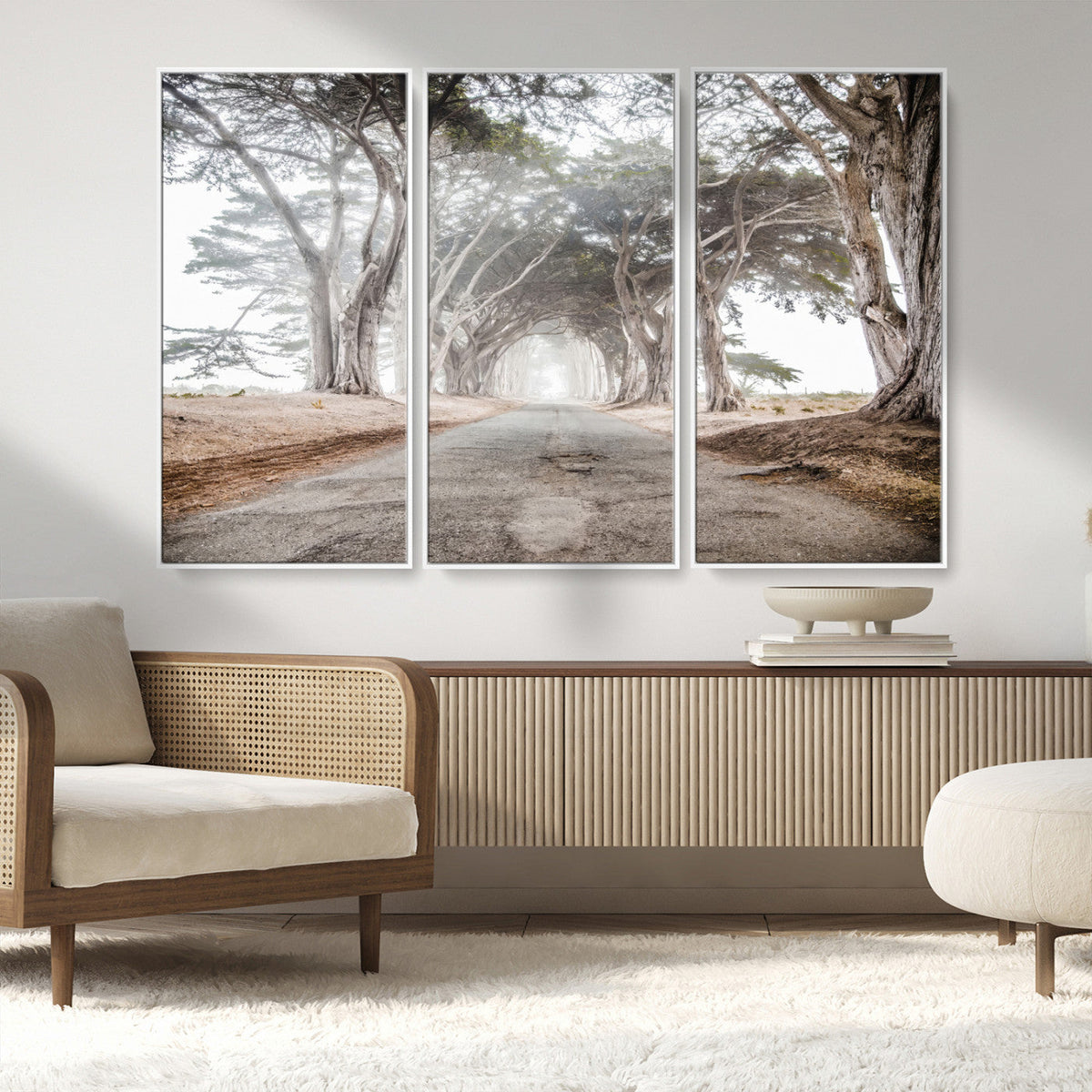 Cypress Tunnel Wall Art | Framed Misty Road Canvas Artwork