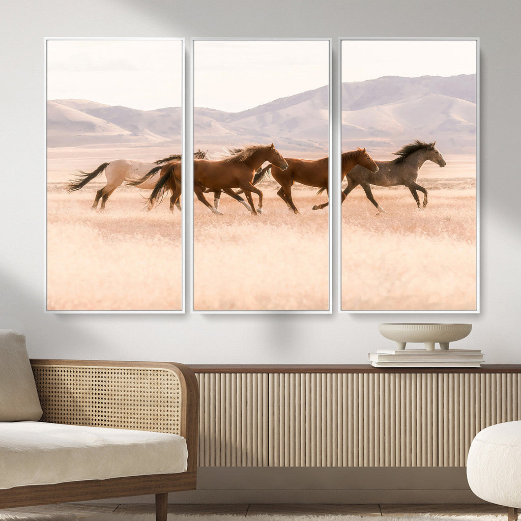 Wild Horse Wall Art Canvas Print, Framed Rustic Western Art, Desert Horse Scene