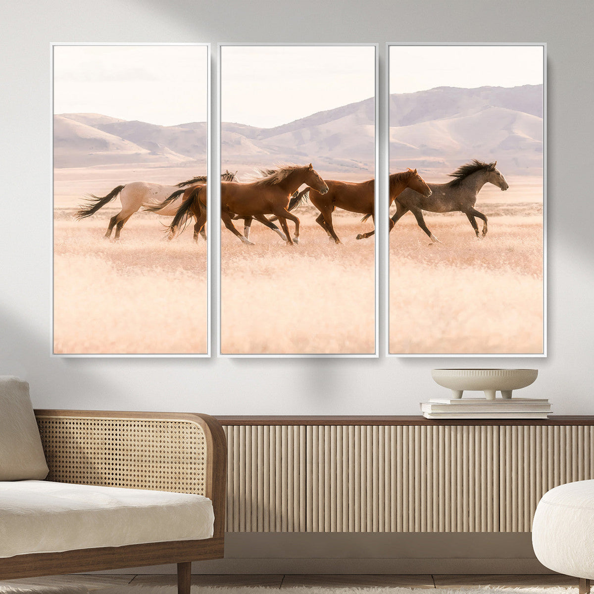 Wild Horse Wall Art Canvas Print, Framed Rustic Western Art, Desert Horse Scene