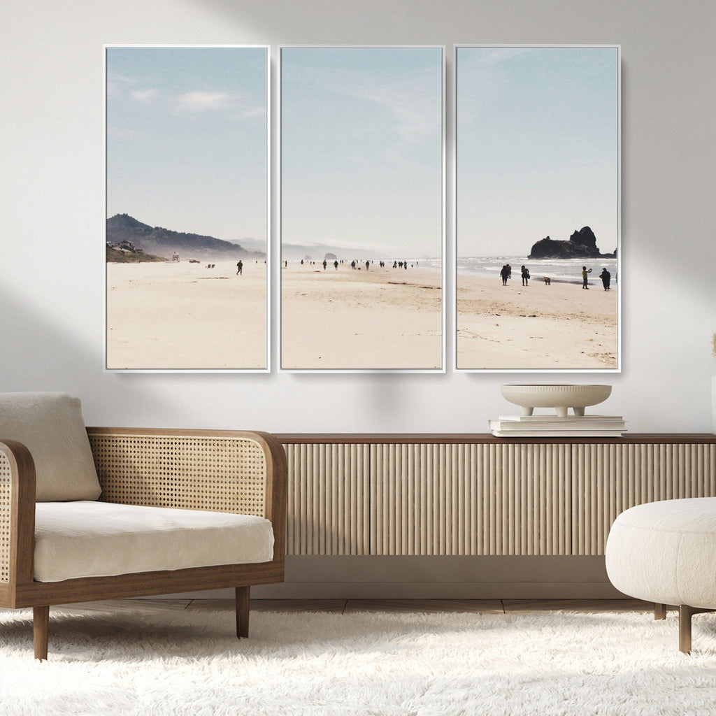 Minimalist Beach Wall Art Canvas Print, Framed Coastal Serenity Soft Sand