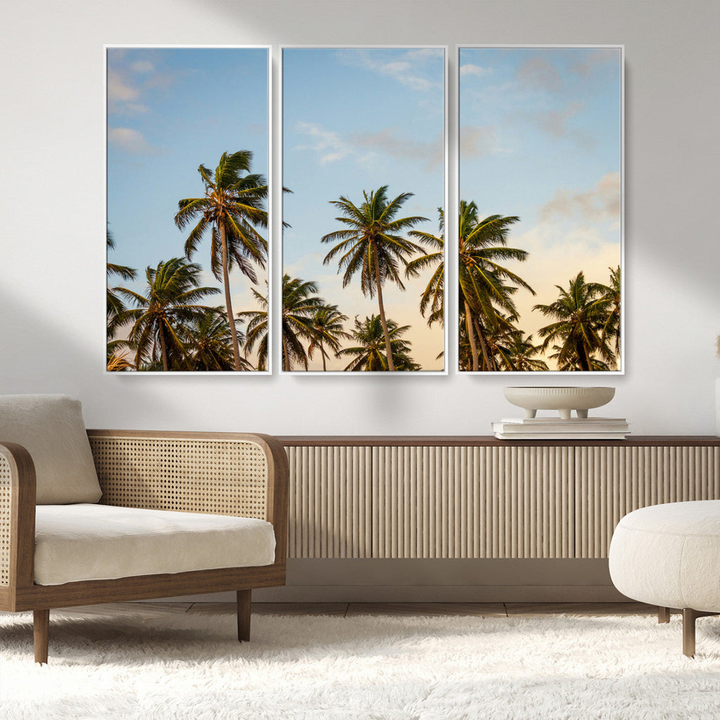 Palms Wall Art Canvas Print, Framed Tropical Coastal Nature Scene