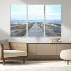 Beach Boardwalk Wall Art Canvas Print, Framed Coastal Serenity Ocean View