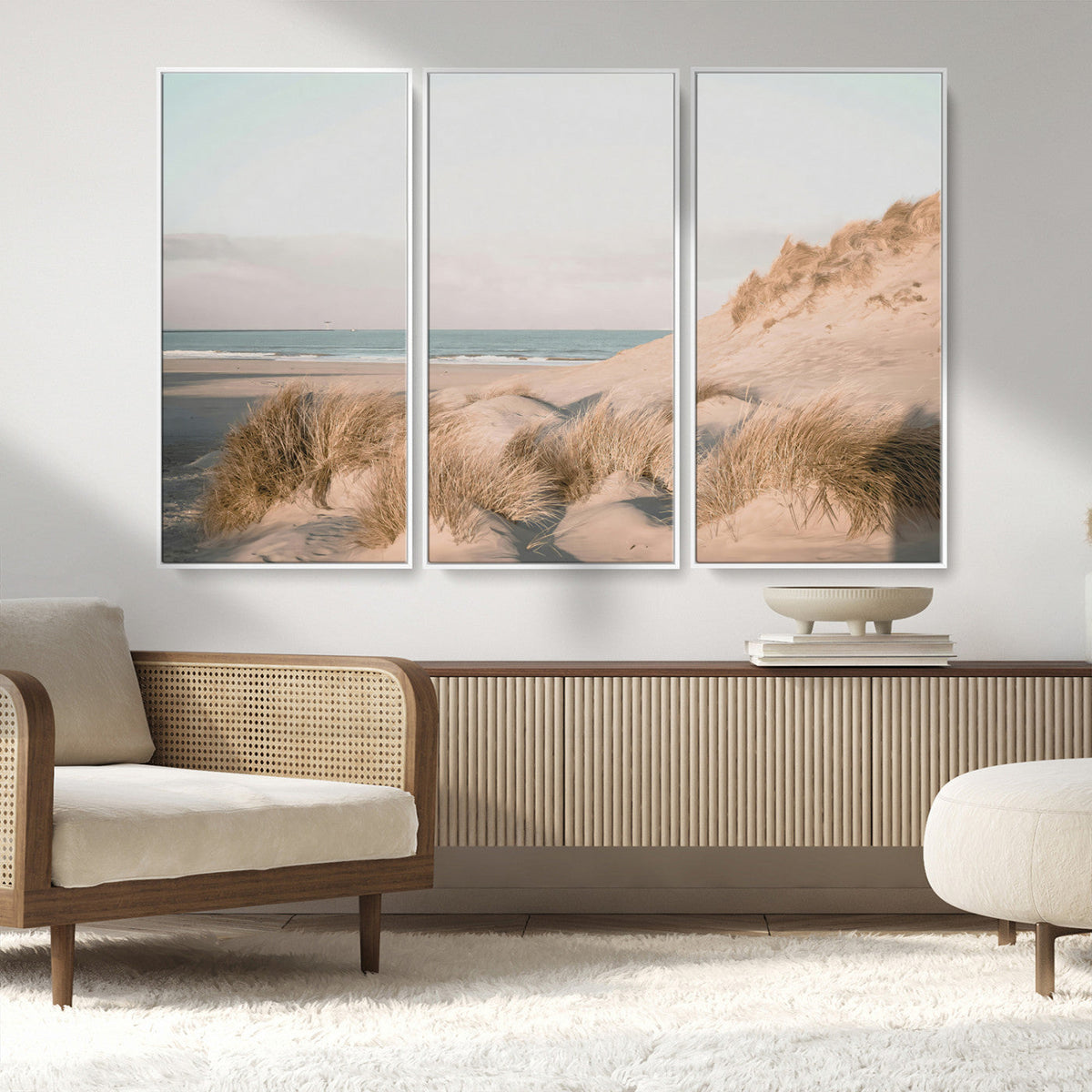 Beach Landscape Wall Art Canvas Print, Framed Sand Dune Photography, Minimalist Seascape Coastal Decor