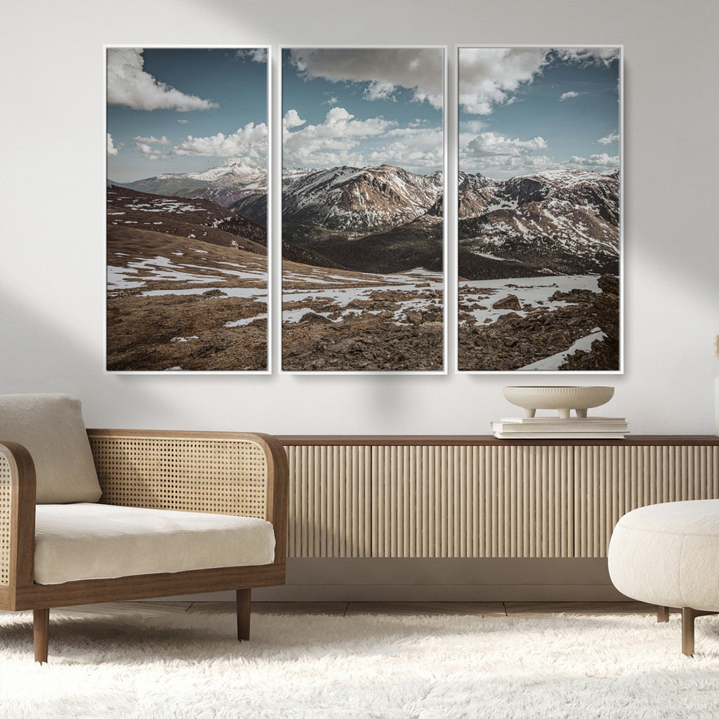 Mountain Landscape Wall Art Canvas Print, Framed Snowy Peaks Art, Rugged Highlands Rustic Adventure Decor