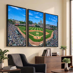 Wrigley Field Baseball Stadium Canvas Wall Art, Packed Crowd and Chicago Skyline