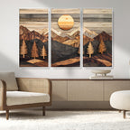 Wooden Mountain Layers Art | Rustic Pine Tree Landscape