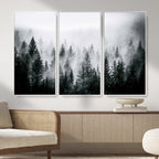 Foggy Forest Wall Art Canvas Print, Mountain Woodland Landscape, Minimal Nature Decor