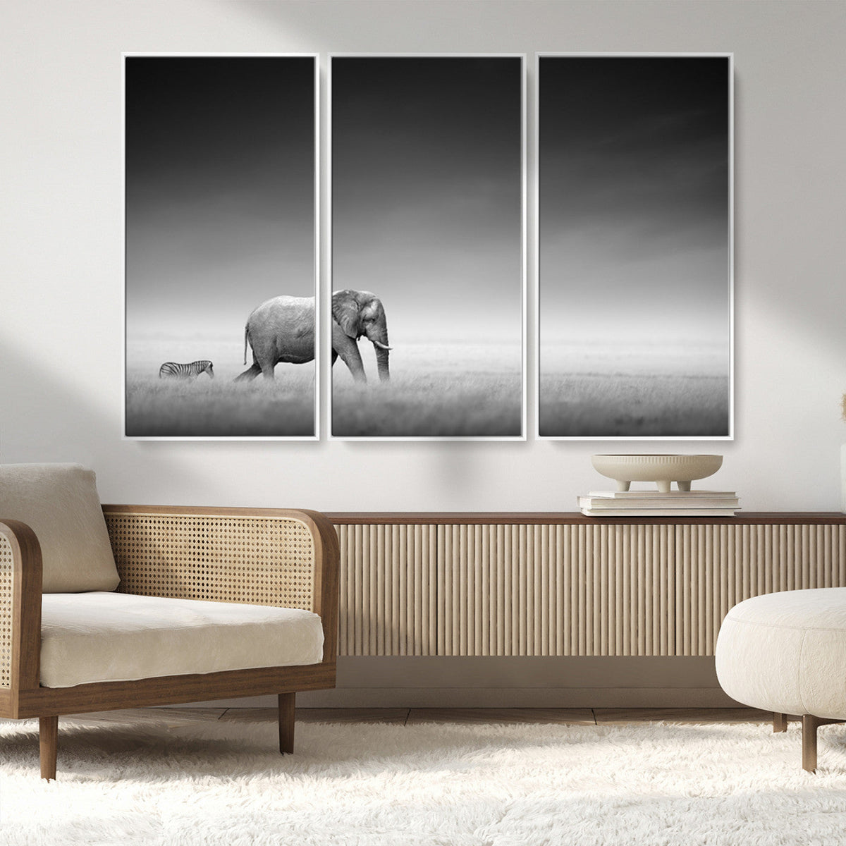 Elephant and Zebra Wall Art Canvas Print, Modern Artwork