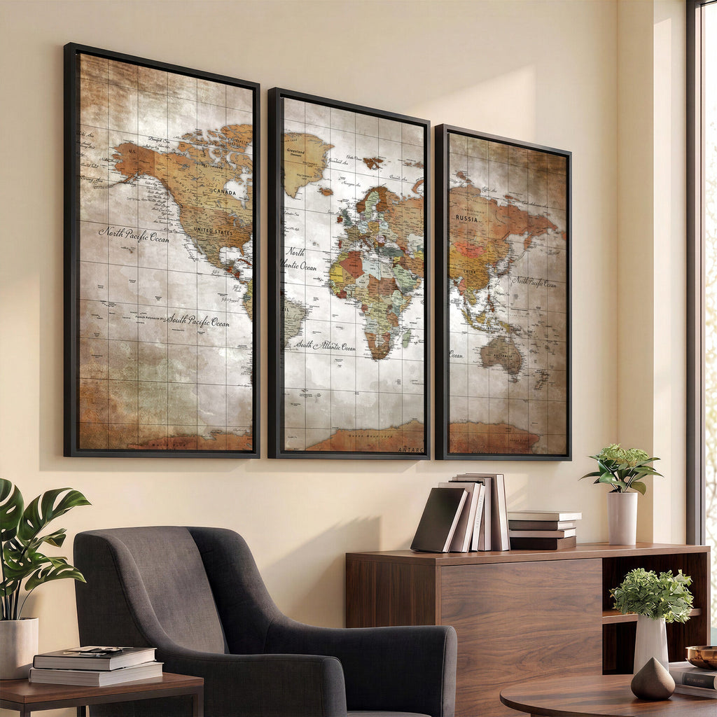 Vibrant Watercolor World Map Canvas Wall Art | Framed Travel Map