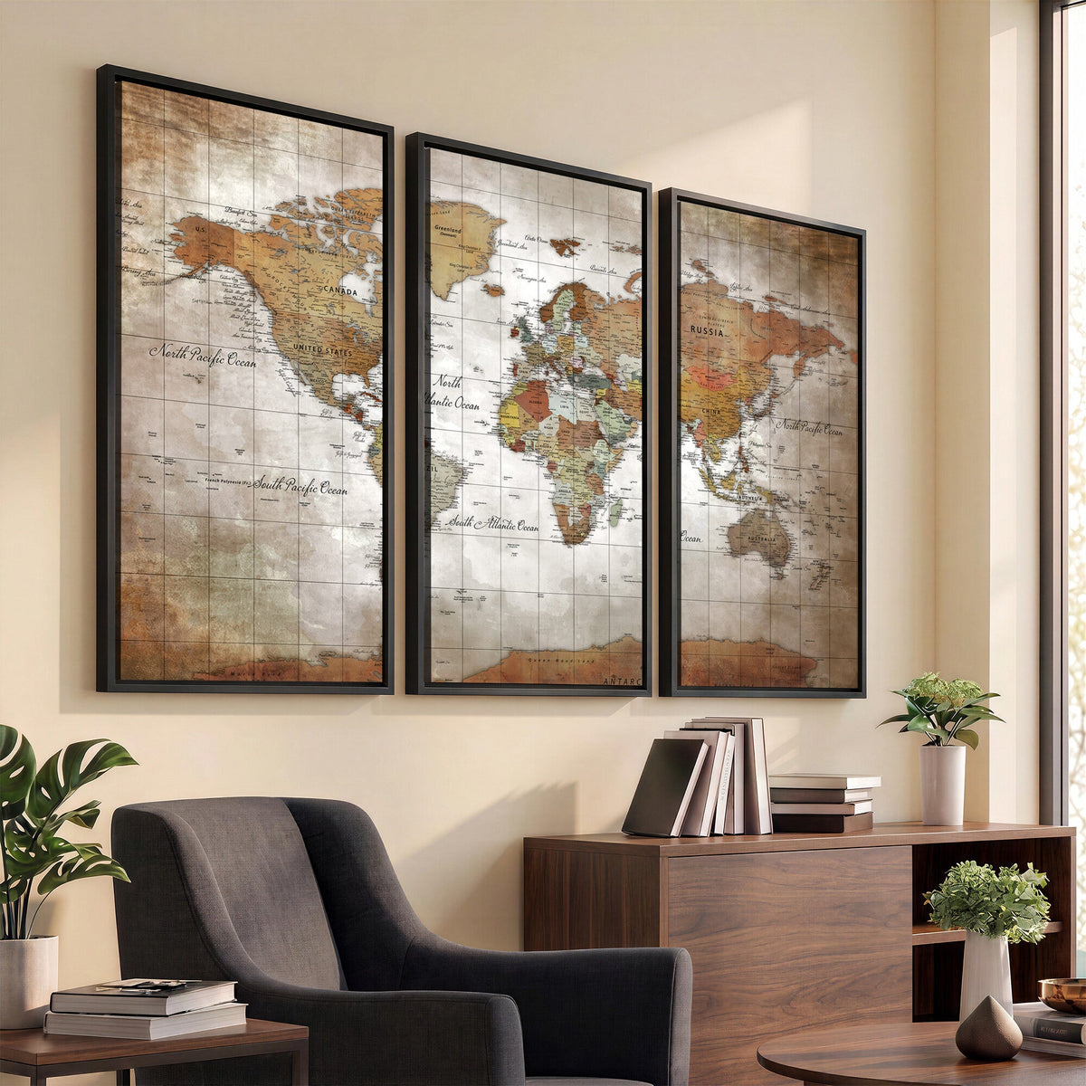 Vibrant Watercolor World Map Canvas Wall Art | Framed Travel Map