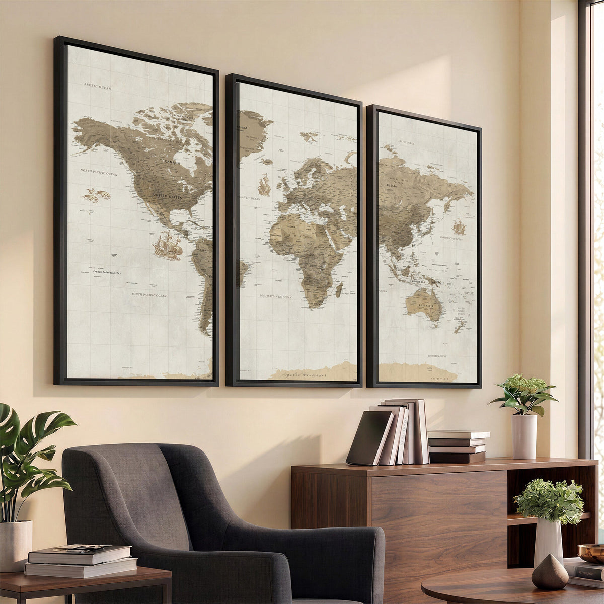Detailed World Map Wall Art Canvas Print
