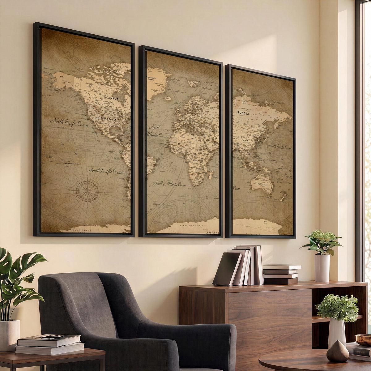 Dark World Map Canvas Print | Framed Travel Map Wall Art