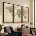 Framed World Map Wall Art for Home and Office Decor