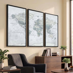 Push Pin World Map Canvas Print - Detailed Vintage World Map