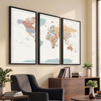 Pastel Colors World Map Wall Art Canvas Print