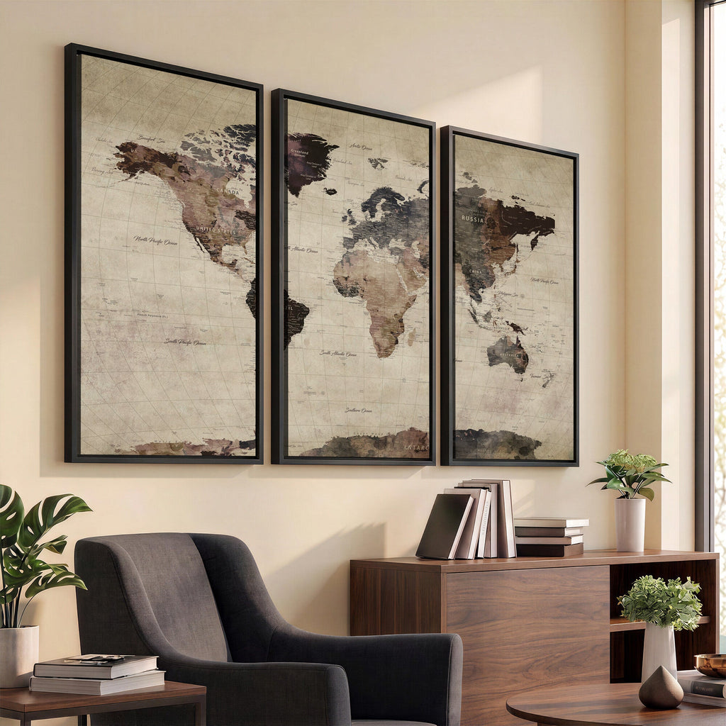 World Map Canvas Print, Detailed Map of the World, Adventure Gift for Couples and Anniversaries