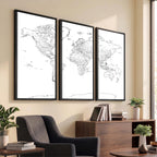 World Map Canvas Print, Framed Modern Detailed Map of the World for Home or Office