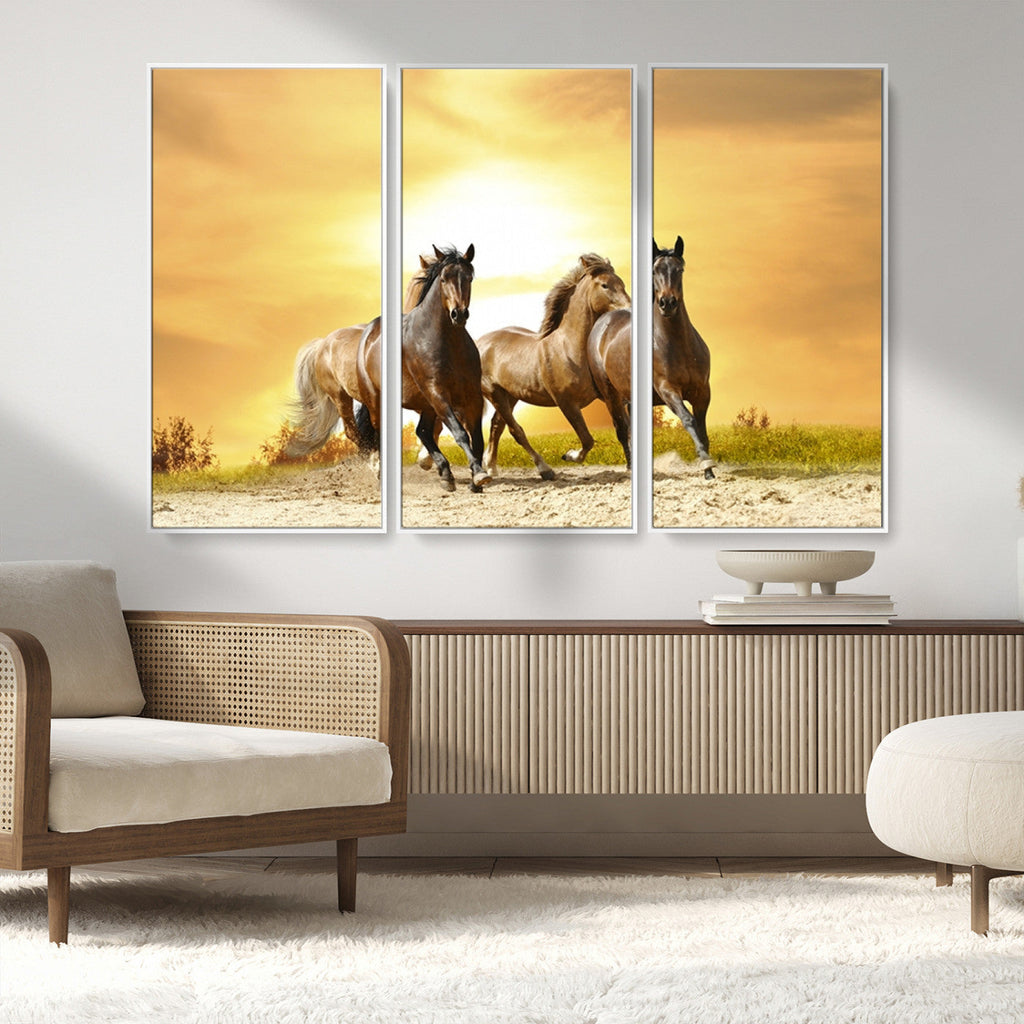 Wild Horses Wall Art Canvas Print, Framed Galloping Herd