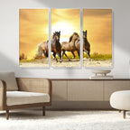 Wild Horses Wall Art Canvas Print, Framed Galloping Herd