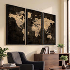 Brown World Map Canvas Print | Modern Travel Map Wall Art