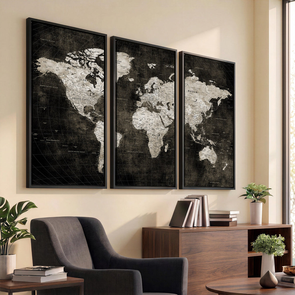 Vintage World Map Wall Art Canvas Print | Framed Large Map Wall Art