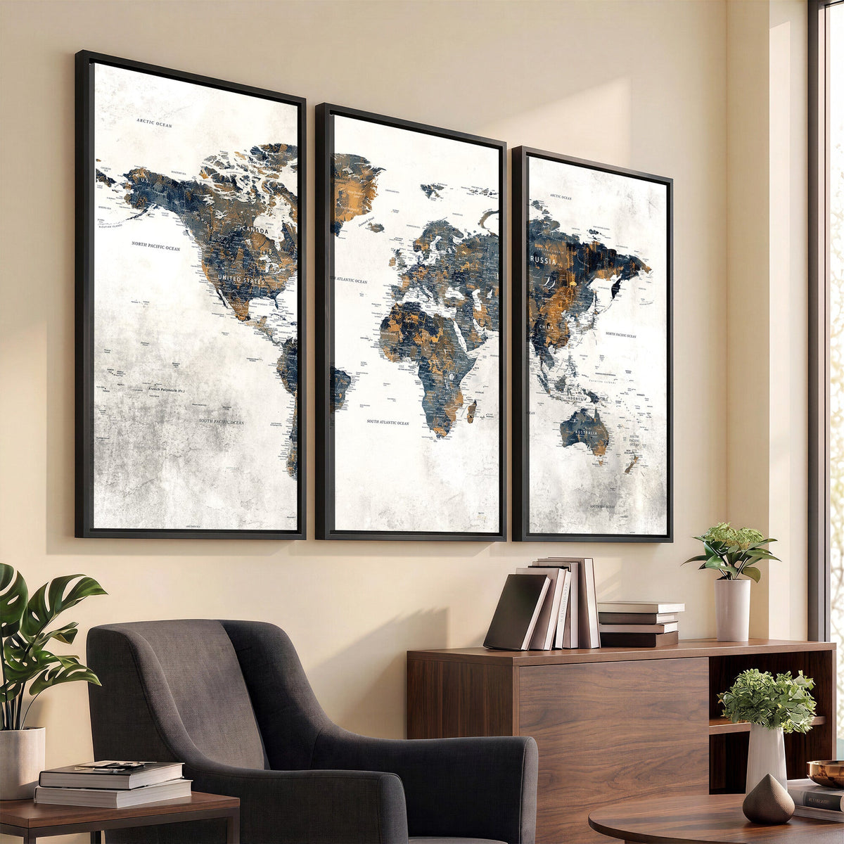 World Map Wall Art Canvas Print for Office Wall Decor