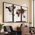 Blue Watercolor World Map Canvas Print | Framed Modern Wall Art