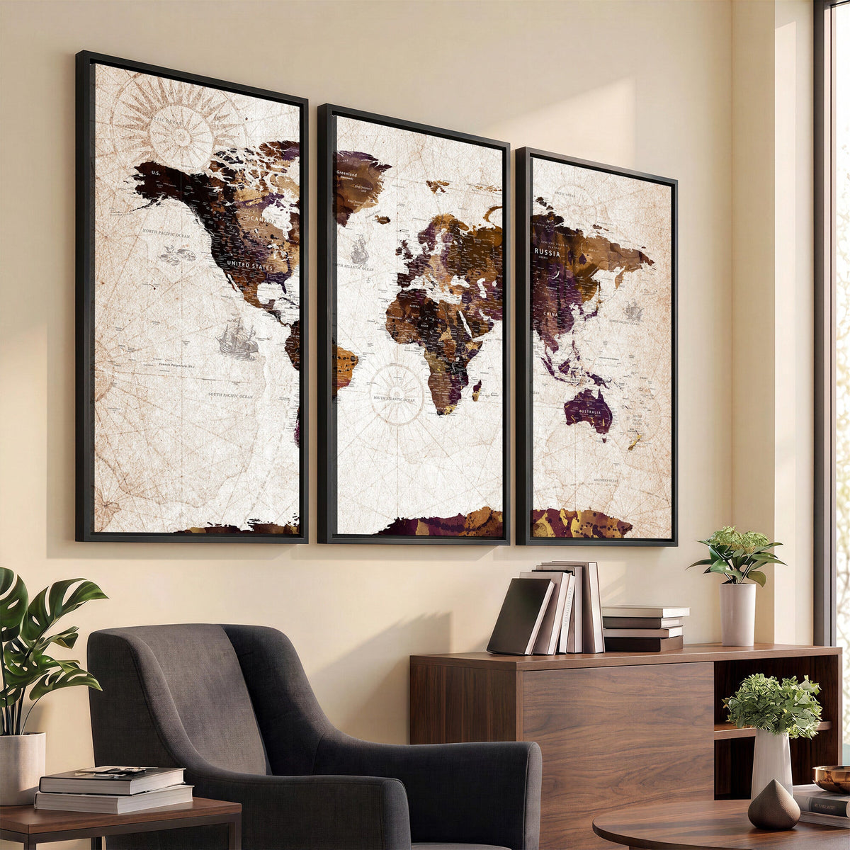 Blue Watercolor World Map Canvas Print | Framed Modern Wall Art