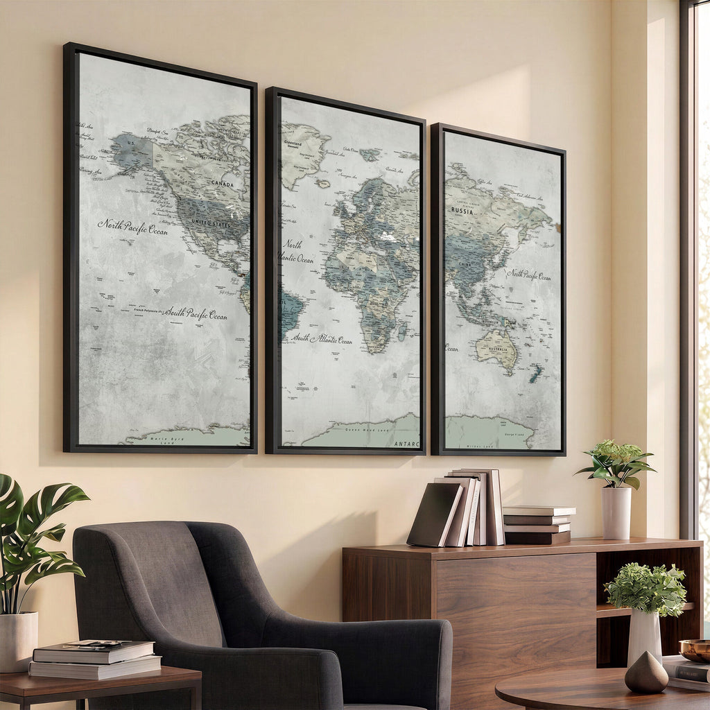 Neutral Vintage World Map Canvas Wall Art Print, Classic Map Artwork