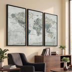 Neutral Vintage World Map Canvas Wall Art Print, Classic Map Artwork