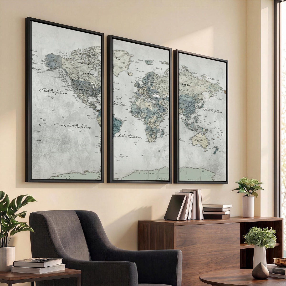 Neutral Vintage World Map Canvas Wall Art Print, Classic Map Artwork