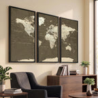 Vintage World Map Canvas Print | Framed Travel Map Wall Art for Couples