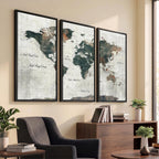 World Map Canvas Print | Framed Travel Map Wall Art for Couples