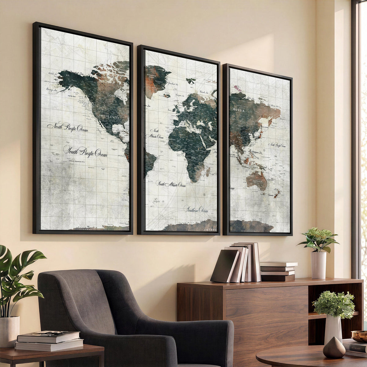 World Map Canvas Print | Framed Travel Map Wall Art for Couples