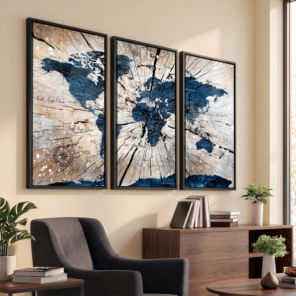 Rustic World Map Canvas Print | Framed Wall Art for Couples
