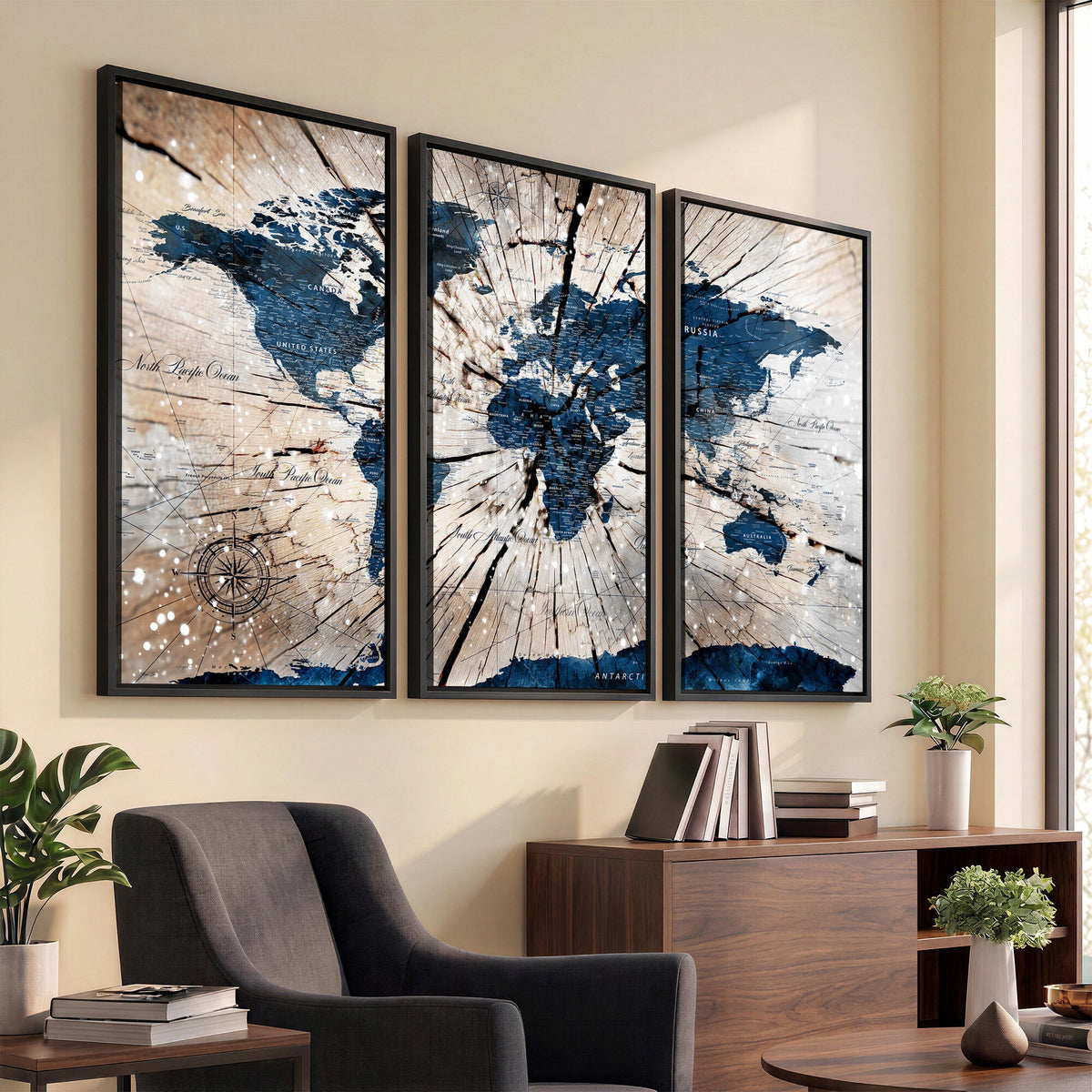 Rustic World Map Canvas Print | Framed Wall Art for Couples