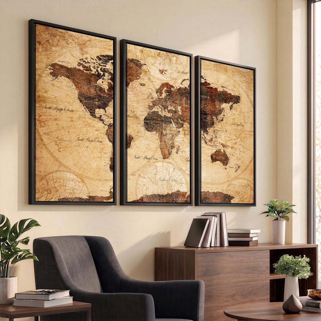 Modern Red and Gray World Map Canvas Print | Framed Wall Art