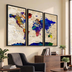 Watercolor World Map Canvas Print | Framed Wall Art for Couples