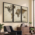 Vintage World Map Canvas Wall Art | Framed Antique Style Travel Map