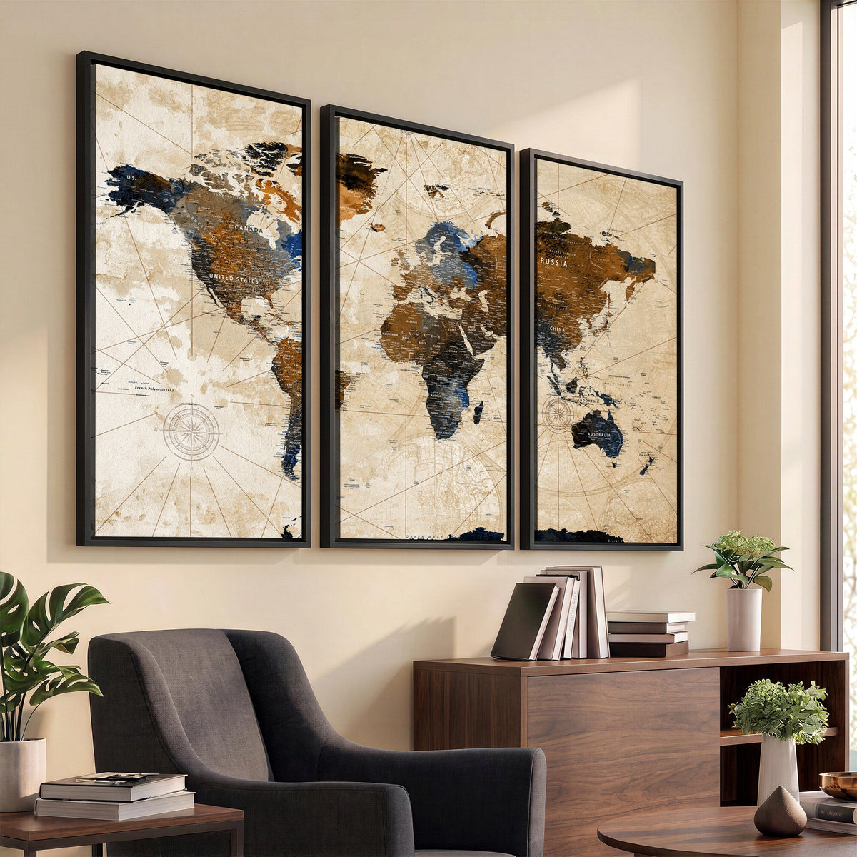 World Map Canvas Art Print | Framed Travel Map Wall Art