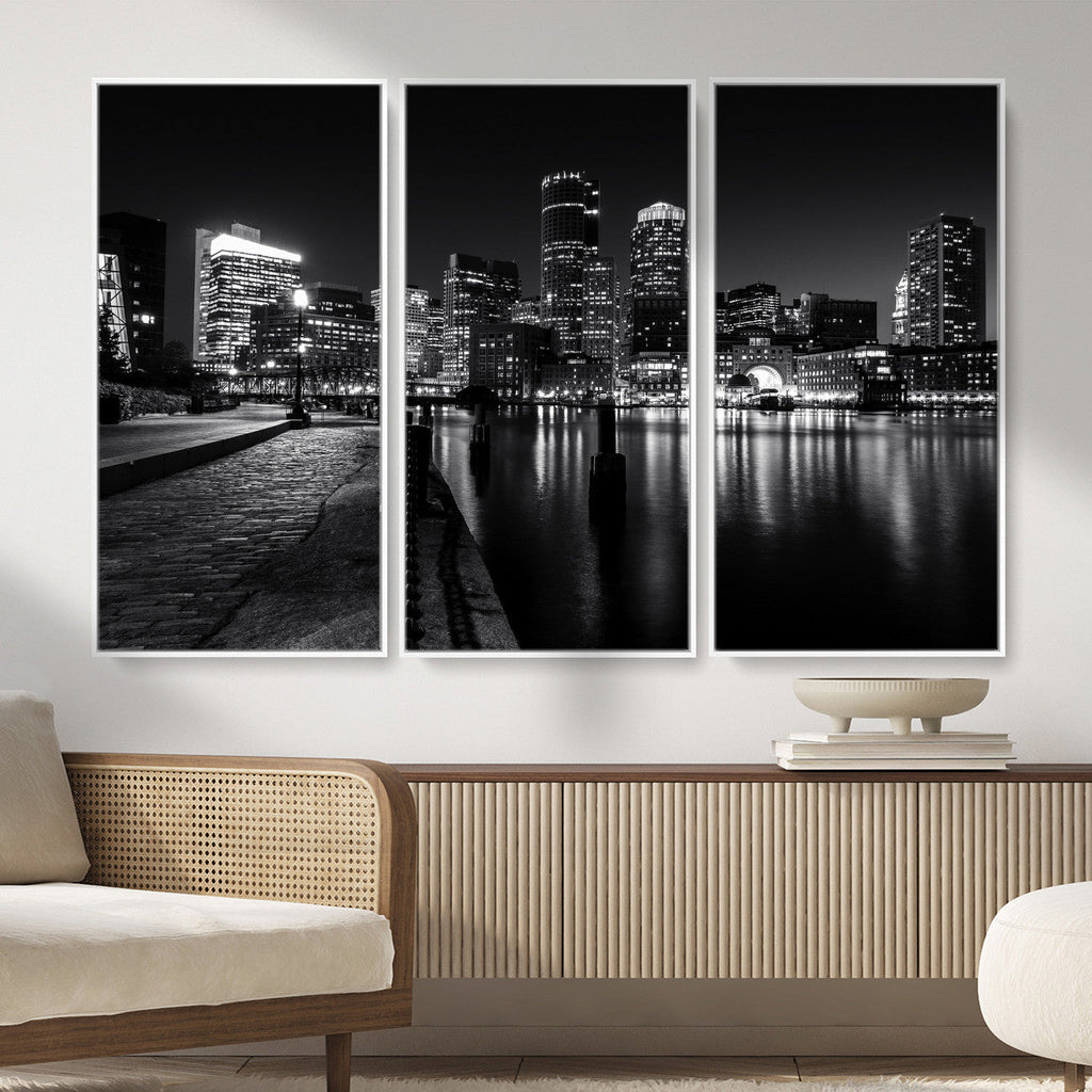 Boston Wall Art Canvas Print, Boston City Downtown Night Cityscape