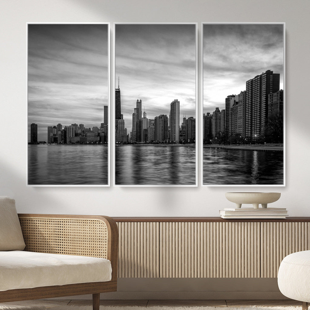 Chicago Wall Art Canvas Print, Chicago City Downtown Night Cityscape
