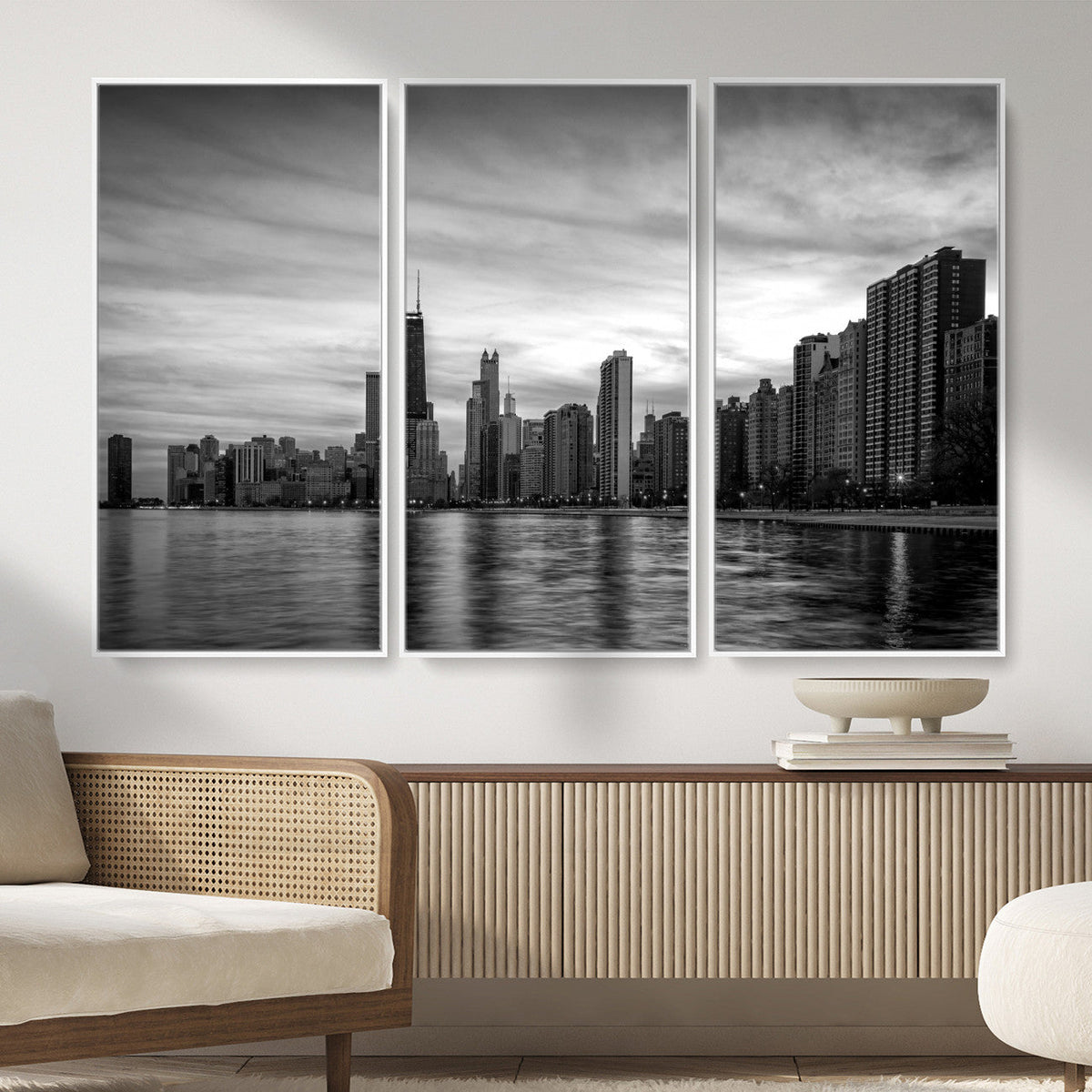 Chicago Wall Art Canvas Print, Chicago City Downtown Night Cityscape