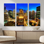 Chicago Wall Art Canvas Print - Chicago City Downtown Night Cityscape
