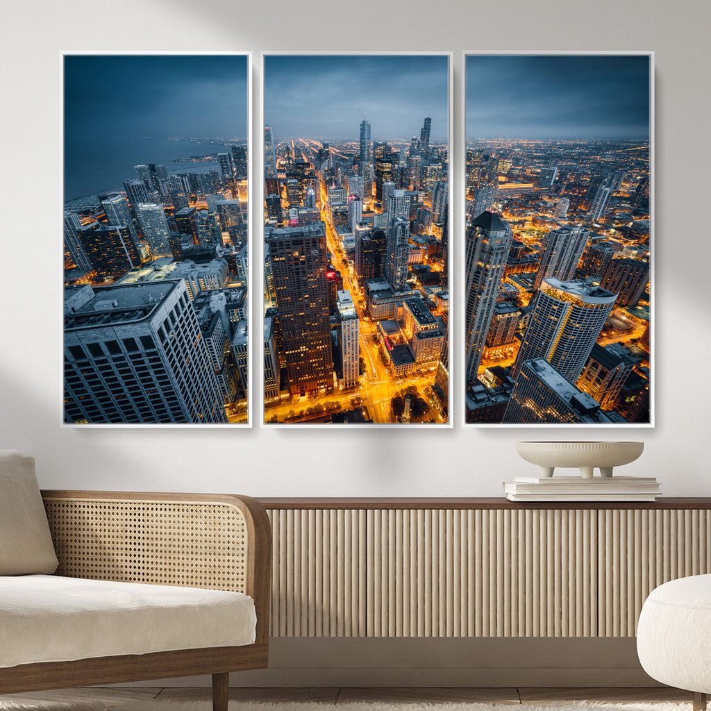 Chicago Wall Art Canvas Print - Chicago City Downtown Night Cityscape